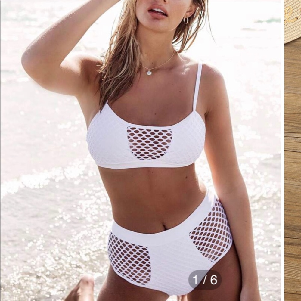 Fishnet mesh white high waist bikini